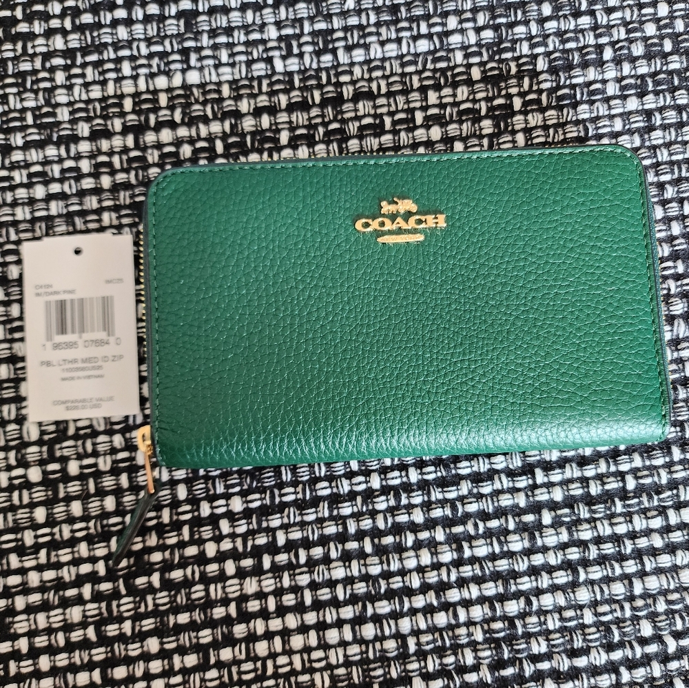 Coach medium id zip wallet- dark pine